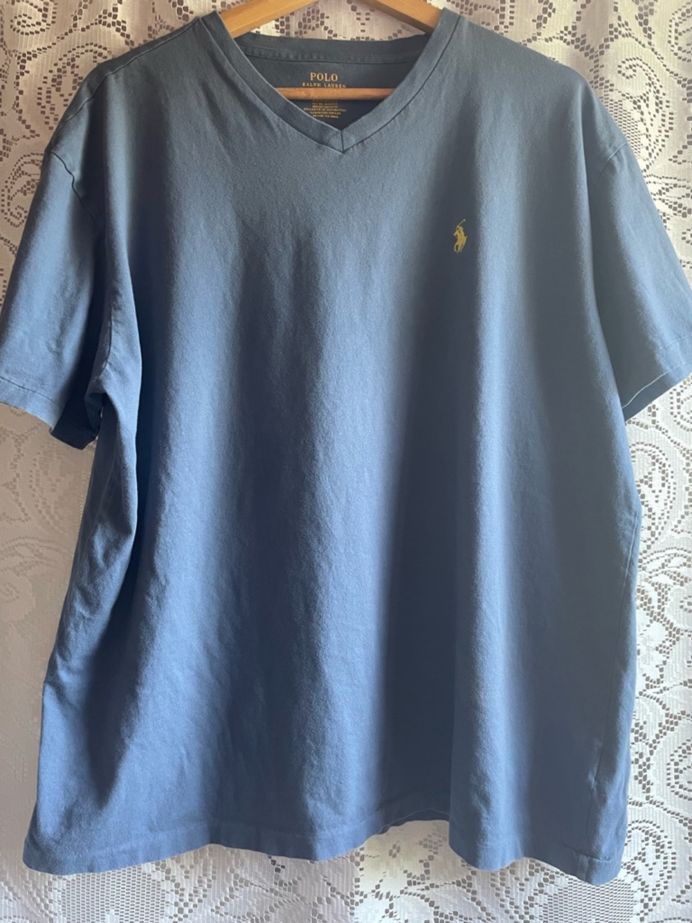 POLO by RALPH LAUREN Men’s L V-Neck 100% Cotton T-Shirt in Slate Blue